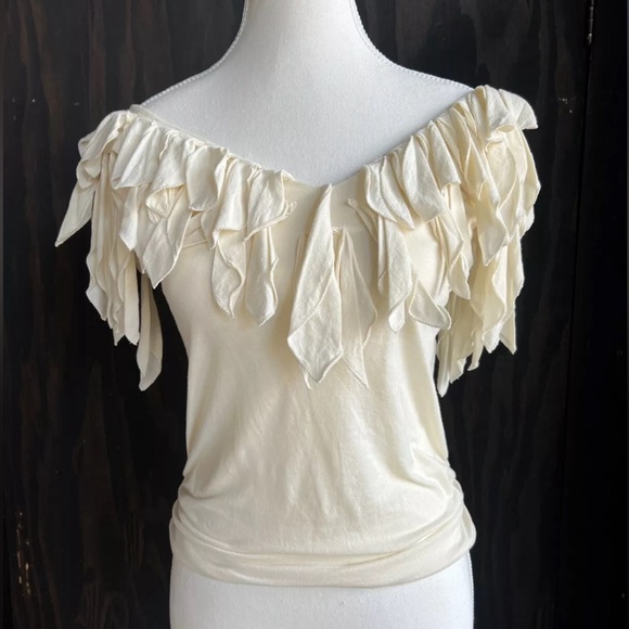VINTAGE RALPH LAUREN cream/white off shoulder fringe top - Picture 2 of 7